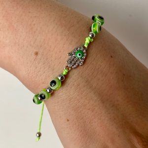 Adjustable Rhinestone Hamsa Evil Eye Bracelet